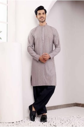 Grey Embroidered Viscose Men Kurta KURR336