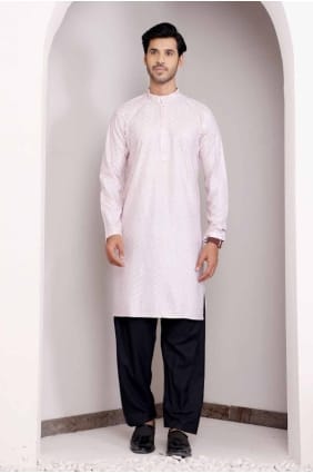 Embroidered Viscose Men Kurta in Light pink KURR337