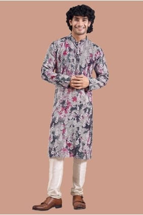 Blue Men Kurta in Viscose with Digital print KURR271