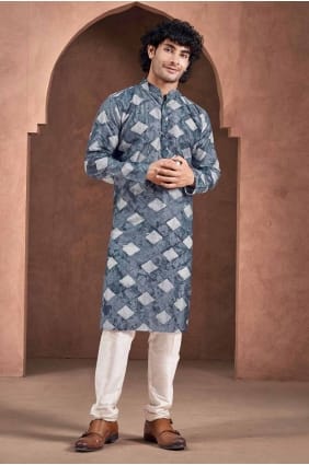 Blue Men Kurta in Viscose with Digital print KURR274