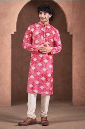 Red Men Kurta in Viscose with Digital print KURR276