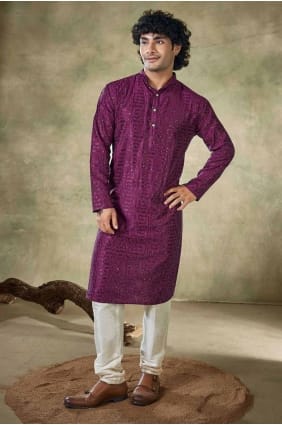 Viscose Men Kurta with Embroidered KURR282