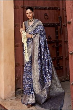 Banarasi silk Weaving Blue Saree with Blouse SR27727