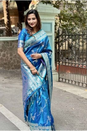 Sky blue Weaving Banarasi silk Saree SR27739