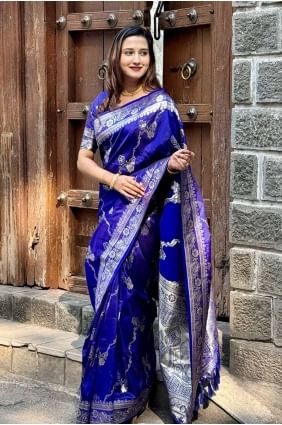 Royal blue Banarasi silk Saree with Weaving SR27740