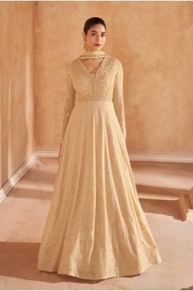 Embroidered Anarkali Suit in Peach Georgette AS3990