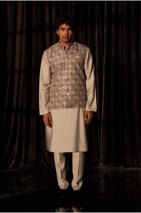 Digital print Viscose Grey Men Kurta INWU0019