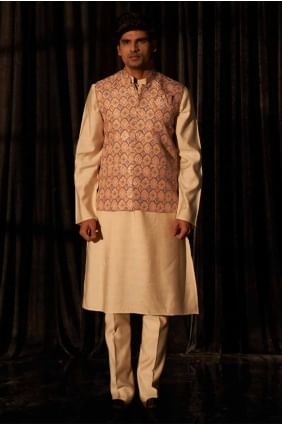 Men Kurta in Brown Viscose with Digital print INWU0020