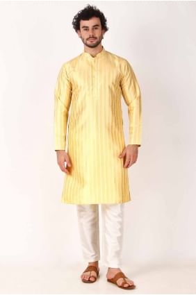 Weaving Art silk Lemon Men Kurta KURR343