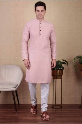 Embroidered Cotton Pink Men Kurta KURR360