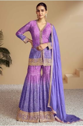 Violet Embroidered Chiffon Palazzo Suit PZ4077