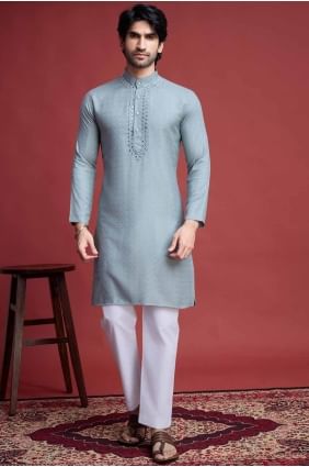 Men Kurta in Pista Viscose with Mirror KURR363