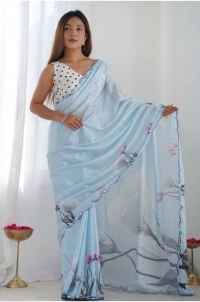 Digital print Chiffon Saree in Sky blue SR27778
