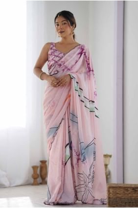 Pink Saree in Chiffon with digital print SR27782