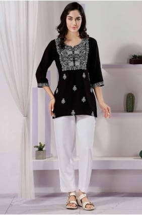 Black Kurti in Embroidered Rayon KTI2568