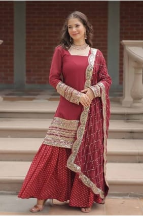 Gajri Sharara Suit in Embroidered Faux georgette SS1195