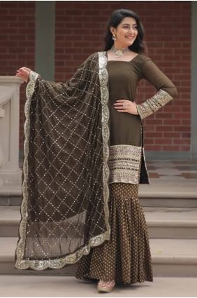 Faux georgette Mahendi Sharara Suit in Embroidered SS1196