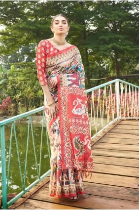 Maroon Saree with Printed Tussar silk SR27796