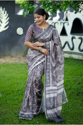 Grey Saree with Digital print Cotton SR27797
