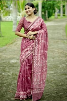 Digital print Cotton Red Saree with Blouse SR27799