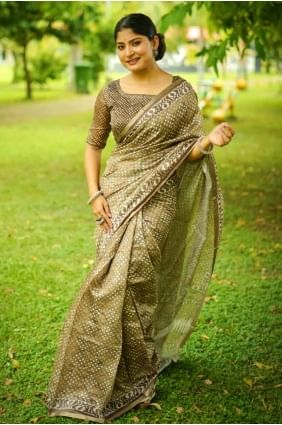 Digital print Cotton Green Saree with Blouse SR27800