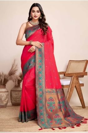 Saree in Pink Jacquard silk with Weaving SR27803