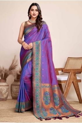 Jacquard silk Weaving Voilet Saree with Blouse SR27804