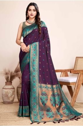 Jacquard silk Weaving Purple Saree with Blouse SR27807
