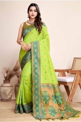 Jacquard silk Lemon Saree in Weaving SR27808