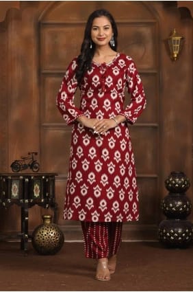 Maroon Straight Pant Suit in Rayon with Embroidered SK154771
