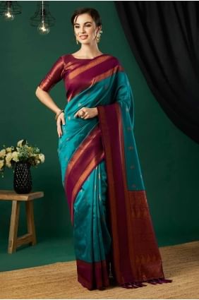 Weaving Banarasi silk Saree Aqua blue SR27827