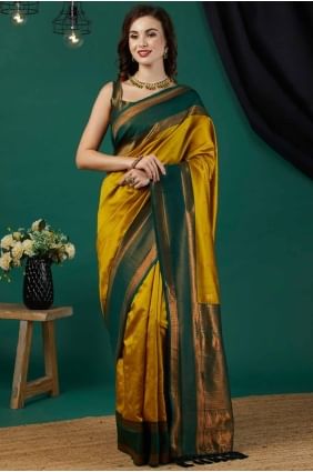 Banarasi silk Mustard Saree in Weaving SR27829