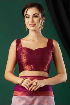 Weaving Banarasi silk Saree in Pink with Blouse SR27830