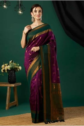 Saree Wine Banarasi silk with Weaving SR27832