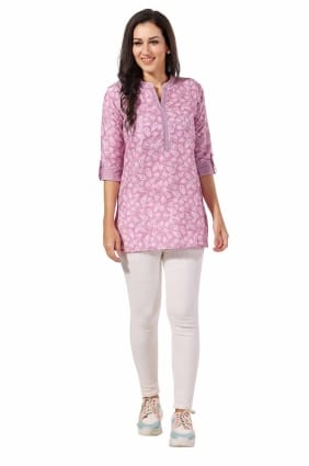 Pink Kurti in Printed Rayon KTI2577