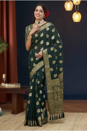 Georgette Green Saree in Weaving SR27833