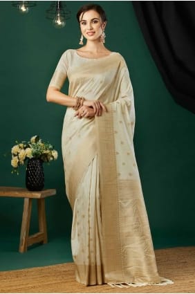 Cream Banarasi silk Saree with Weaving SR27837