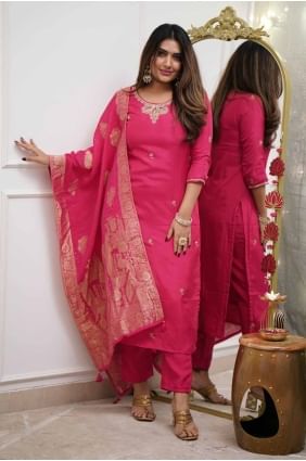 Embroidered Silk Straight Pant Suit in Gajri SK154794