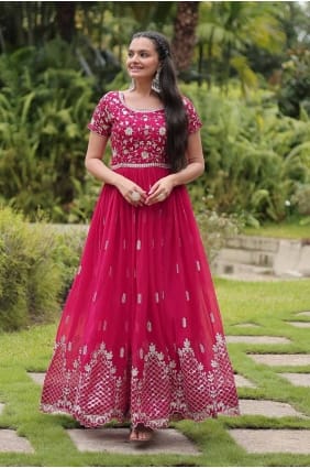 Pink Gown Dress in Embroidered Faux georgette GW1013