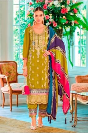 Green Embroidered Chiffon Eid Palazzo Suit PZ4081