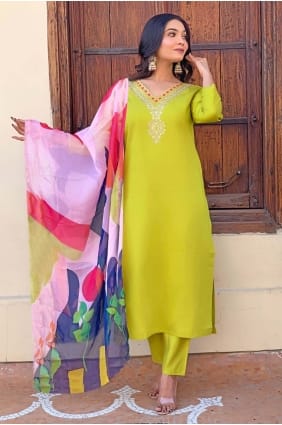 Rayon Lemon Straight Pant Suit in Embroidered SK154807