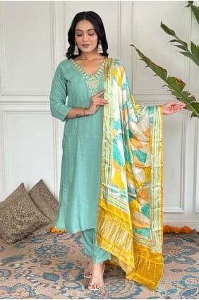 Embroidered Viscose Straight Pant Suit in Sky blue with Dupatta SK154810
