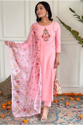 Peach Rayon Embroidered Straight Pant Suit with Dupatta SK154814