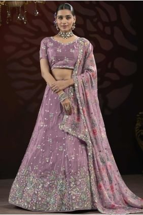 Lehenga in Violet chiffon with Embroidered LC8171