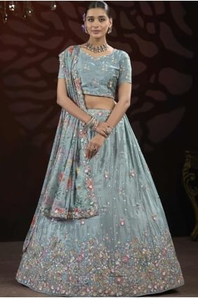 Grey Lehenga in chiffon with Embroidered in grey choli LC8172