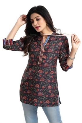 Rayon Digital print Black Kurti with Dupatta KTI2581