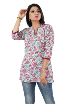 Kurti in Sky blue Rayon with Digital print KTI2582