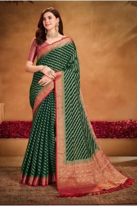 Georgette Saree with Weaving in Green SR27841