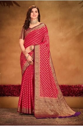 Weaving Georgette Saree in Red with Blouse SR27843