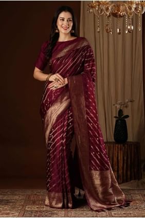 Satin Maroon Saree in Weaving SR27847